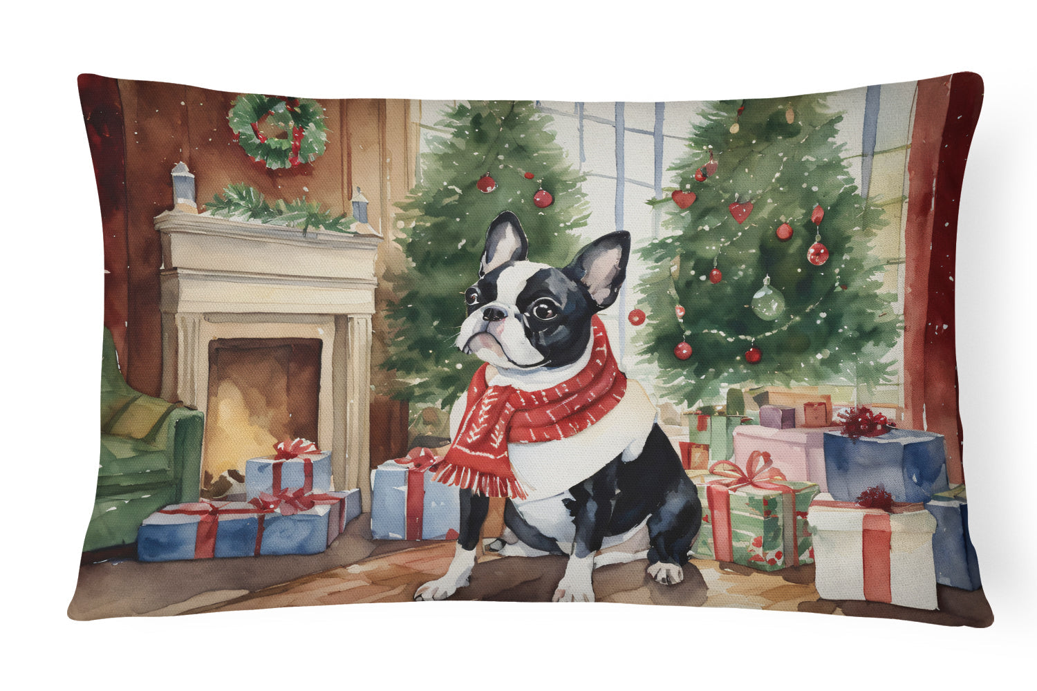 Boston Terrier Christmas Throw Pillow