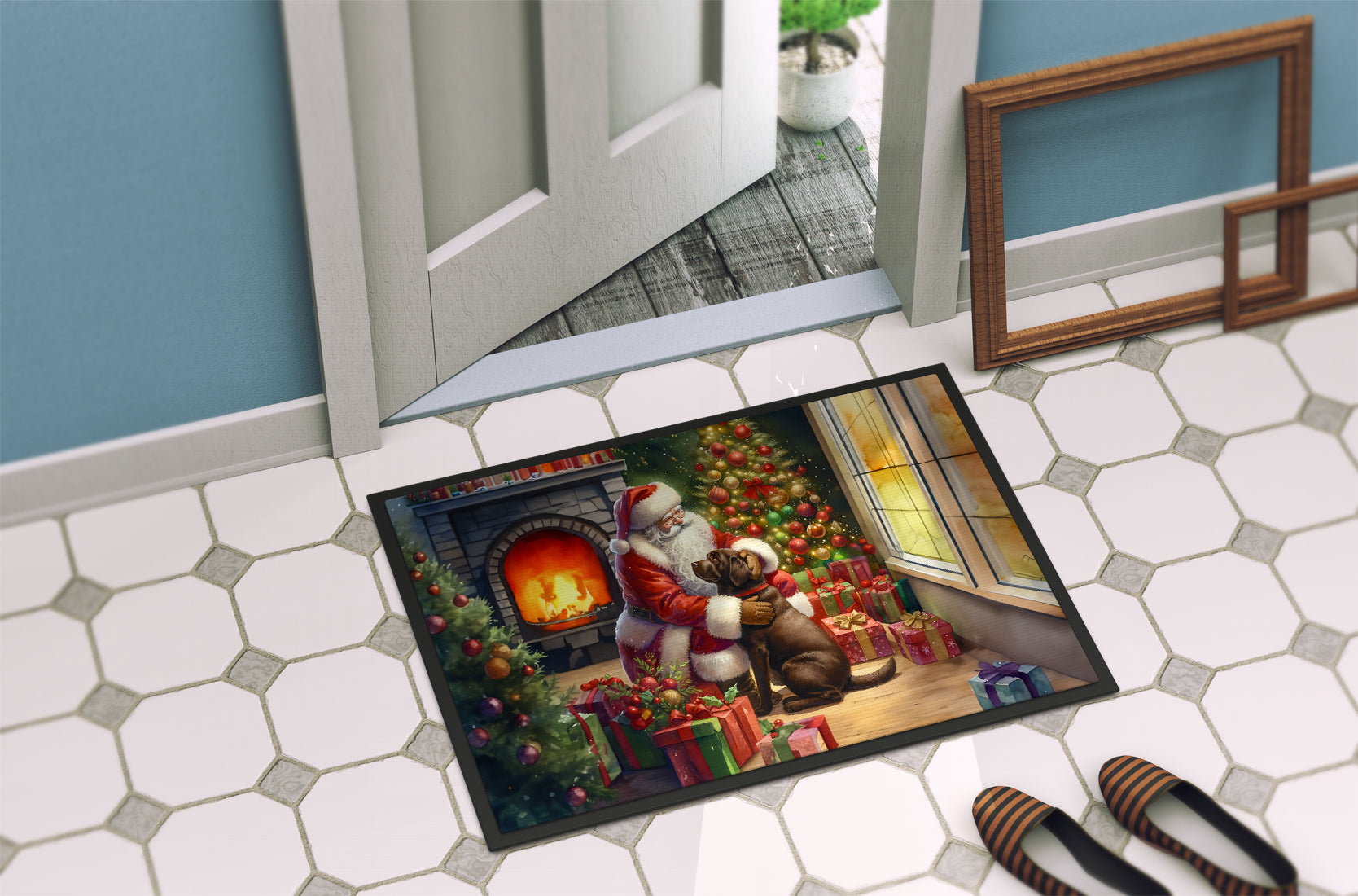 Labrador Retriever and Santa Claus Doormat