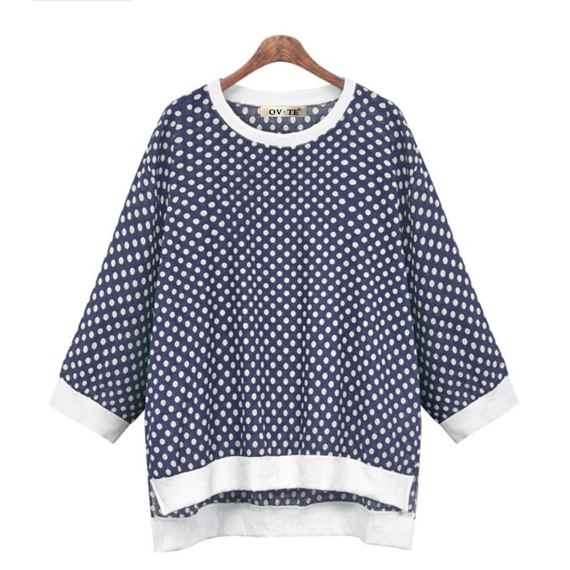 Polka Dot Round Neck Three-Quarter Sleeve Sweater