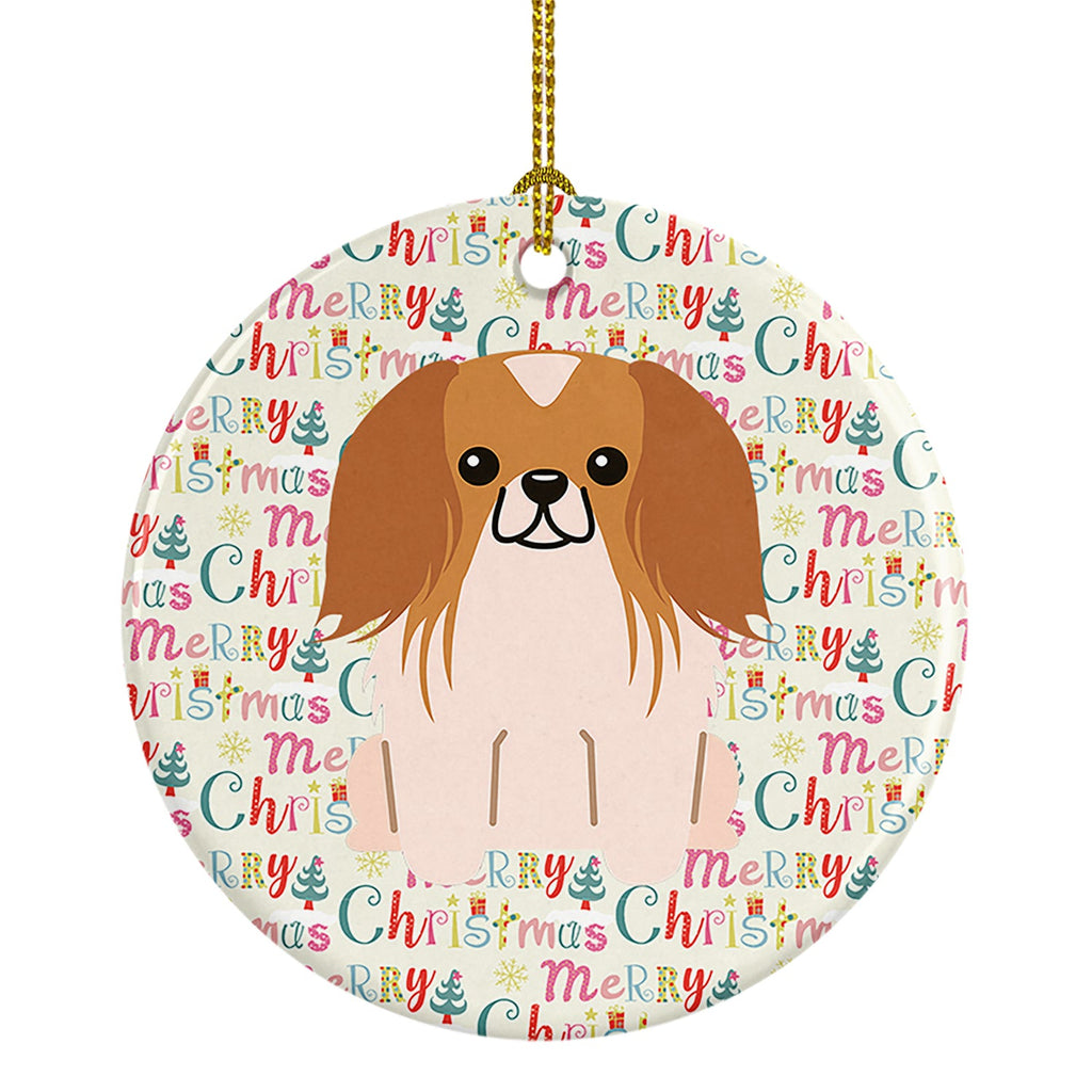 Merry Christmas Pekingese Red White Ceramic Ornament