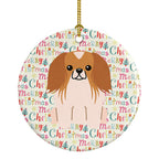 Merry Christmas Pekingese Red White Ceramic Ornament