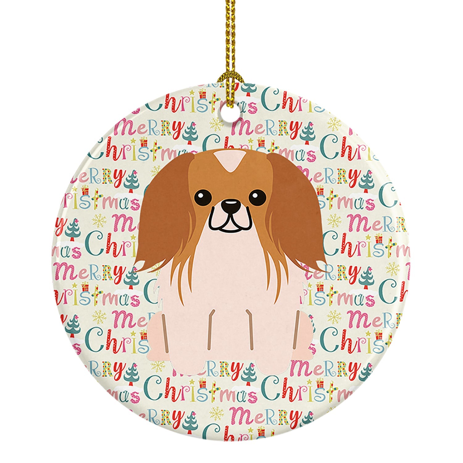 Merry Christmas Pekingese Red White Ceramic Ornament