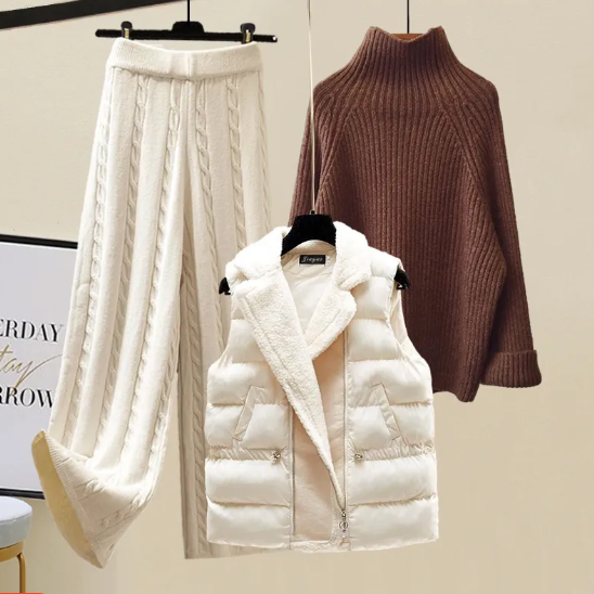 Women's Lazy Sweater Wide Leg Pants Vest Coat