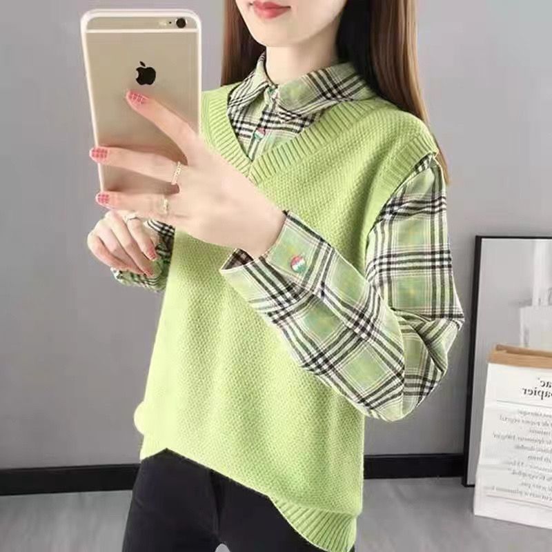 Fashion Knit Plaid T-Shirt for Women - Loose Korean Tee | Streetwear