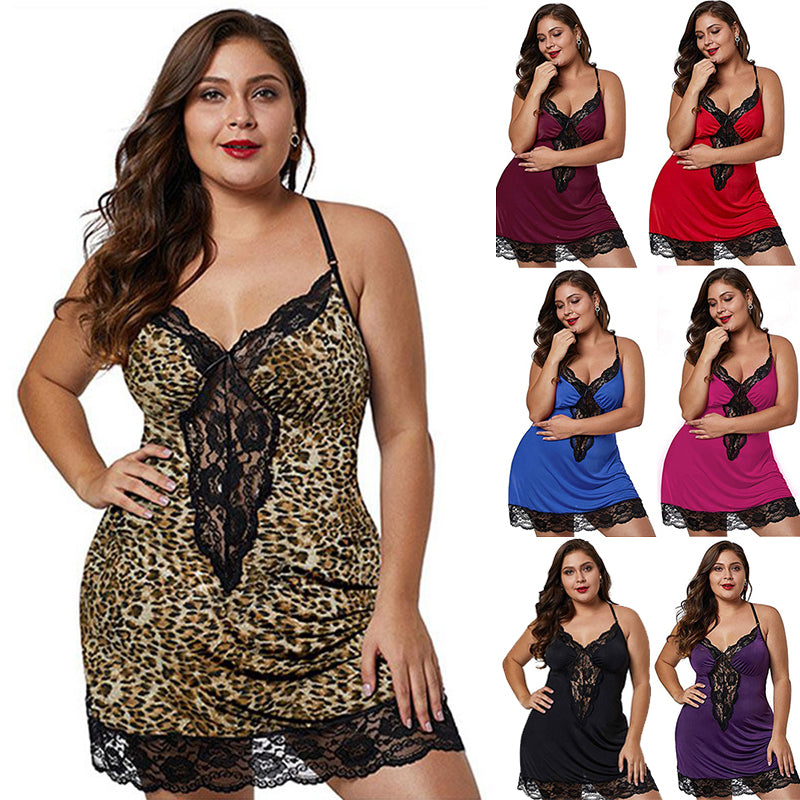 Plus Size Satin Lace Spaghetti Strap Nightgown Set