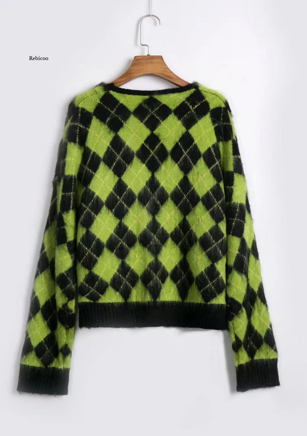Oversized Fluffy Green Plaid Cardigan for Women