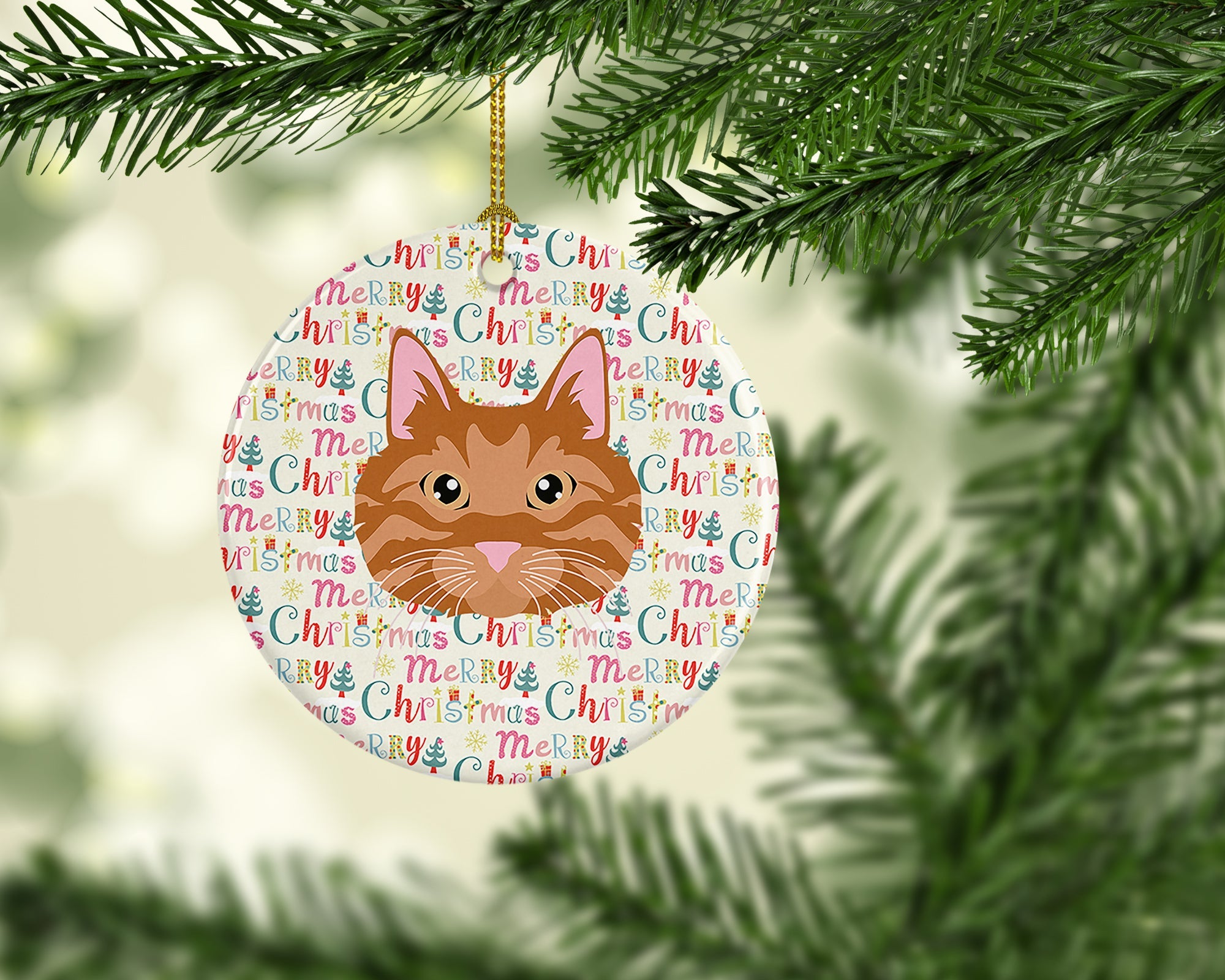 Kurilian Bobtail Cat Christmas Ceramic Ornament