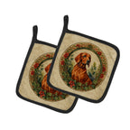 Red Redbone Coonhound Christmas Flowers Pair of Pot Holders