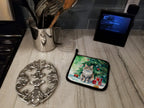 Kurilian Bobtail Cat By the Christmas Tree Pair of Pot Holders
