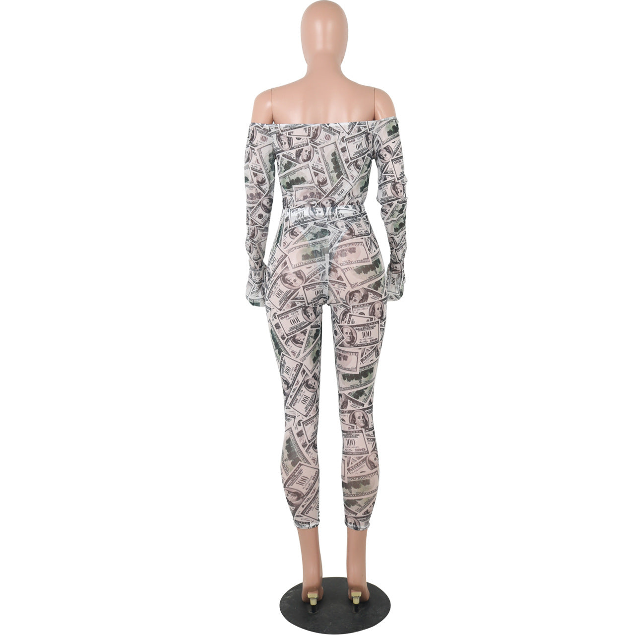 MOS42-M960 Sexy One-Shoulder Mesh Print Bodysuit