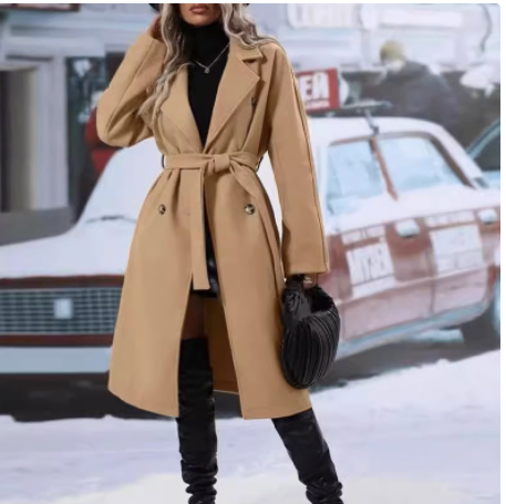 Women's Thick Lace-up Double-breasted Trench Coat