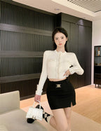 Autumn Black Slim Long-sleeved Knitted Cardigan Top