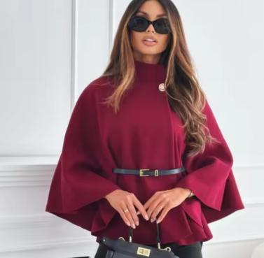 Caroline Cape Coat with Waist Tie (One Piece)