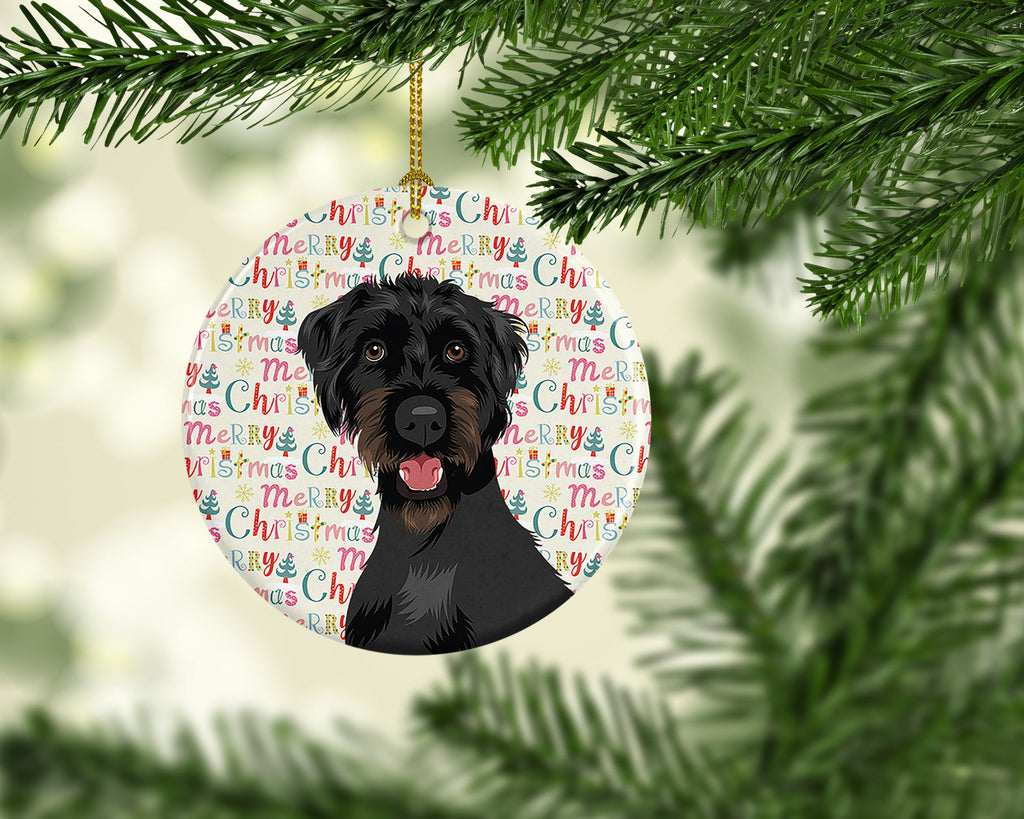Doodle Black and Tan Christmas Ceramic Ornament
