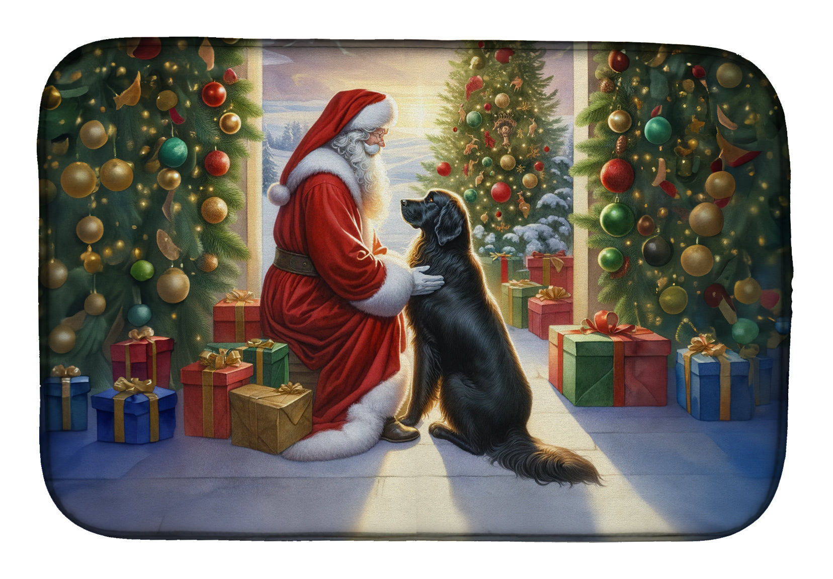 Flat-Coated Retriever and Santa Claus Dish Drying Mat