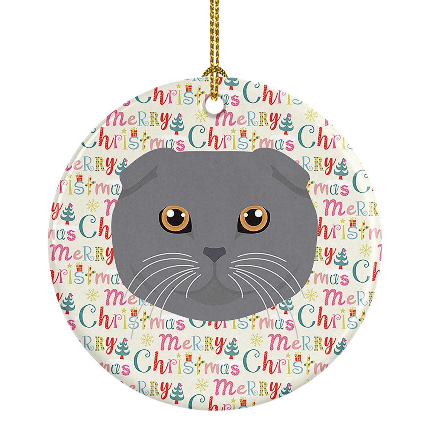 Scottish Fold Cat Christmas Ceramic Ornament