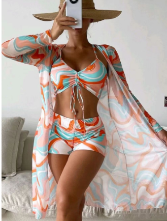 2023 New Women's 3-Piece Bikini Set with Print