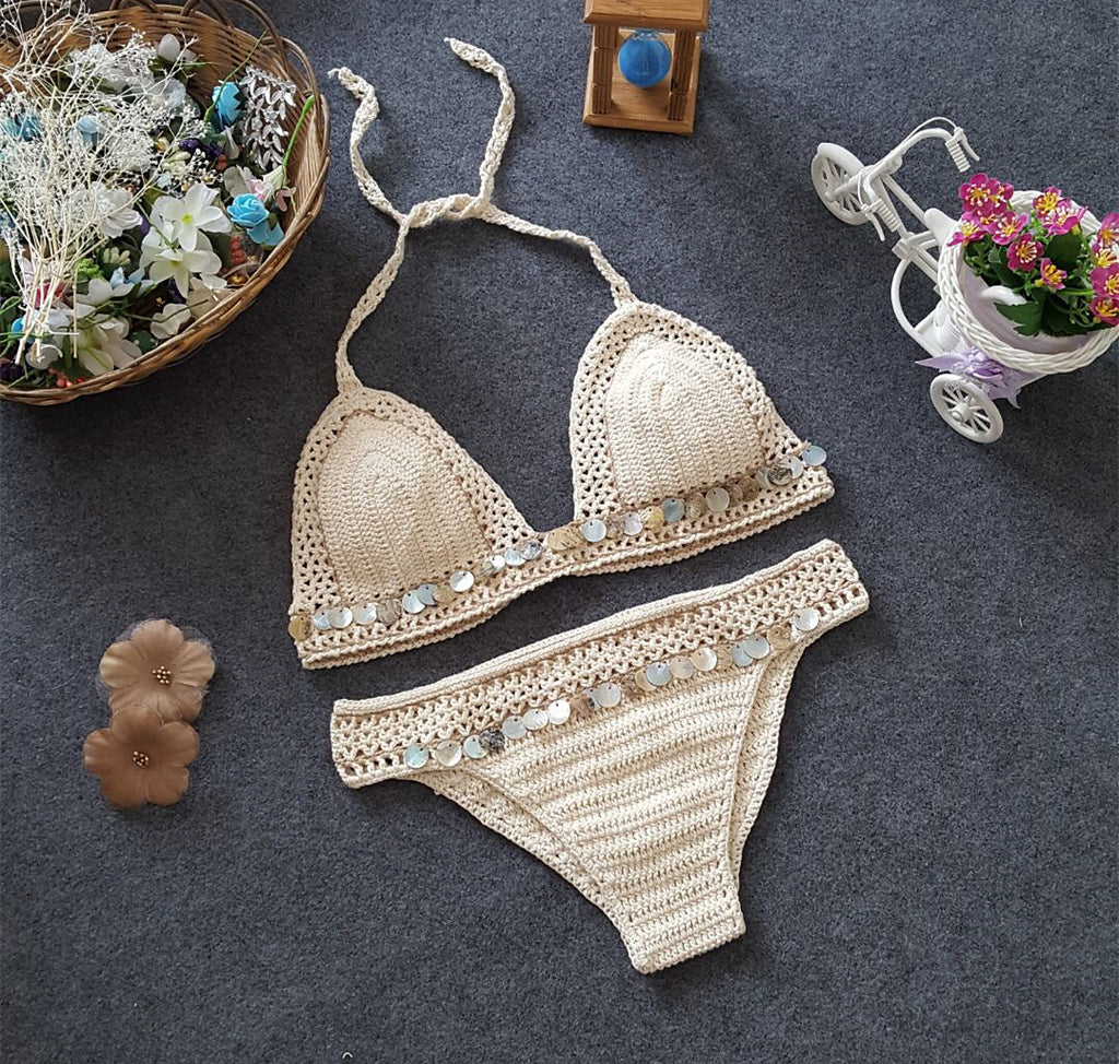 New Woven Bikini Set with Shells and Mermaid Design