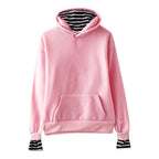 Trendy Hooded Fleece Pullover with Striped Oversleeves | Streetwear