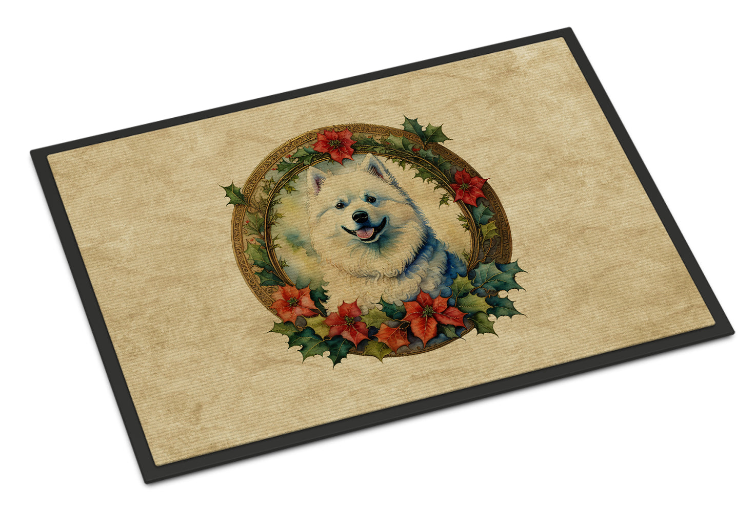 Samoyed Christmas Flowers Doormat