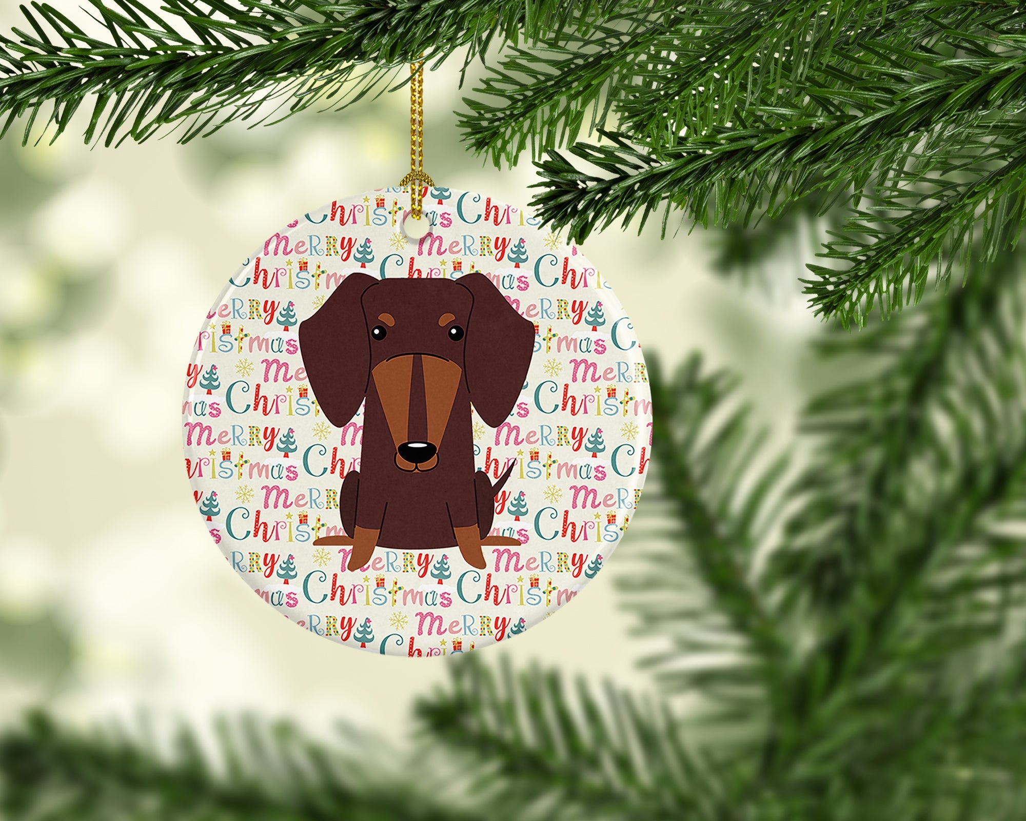 Merry Christmas Dachshund Chocolate Ceramic Ornament