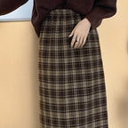 Fleece-lined Retro Plaid Skirt for Women