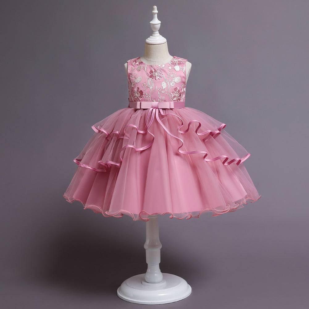 Girls Flower Embroidered Petal Skirt Christmas Dress