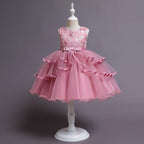 Girls Flower Embroidered Petal Skirt Christmas Dress