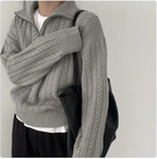 Korean-Style Retro Cable-Knit Zipper Pullover – Casual Long Sleeve Sweater Top | Streetwear