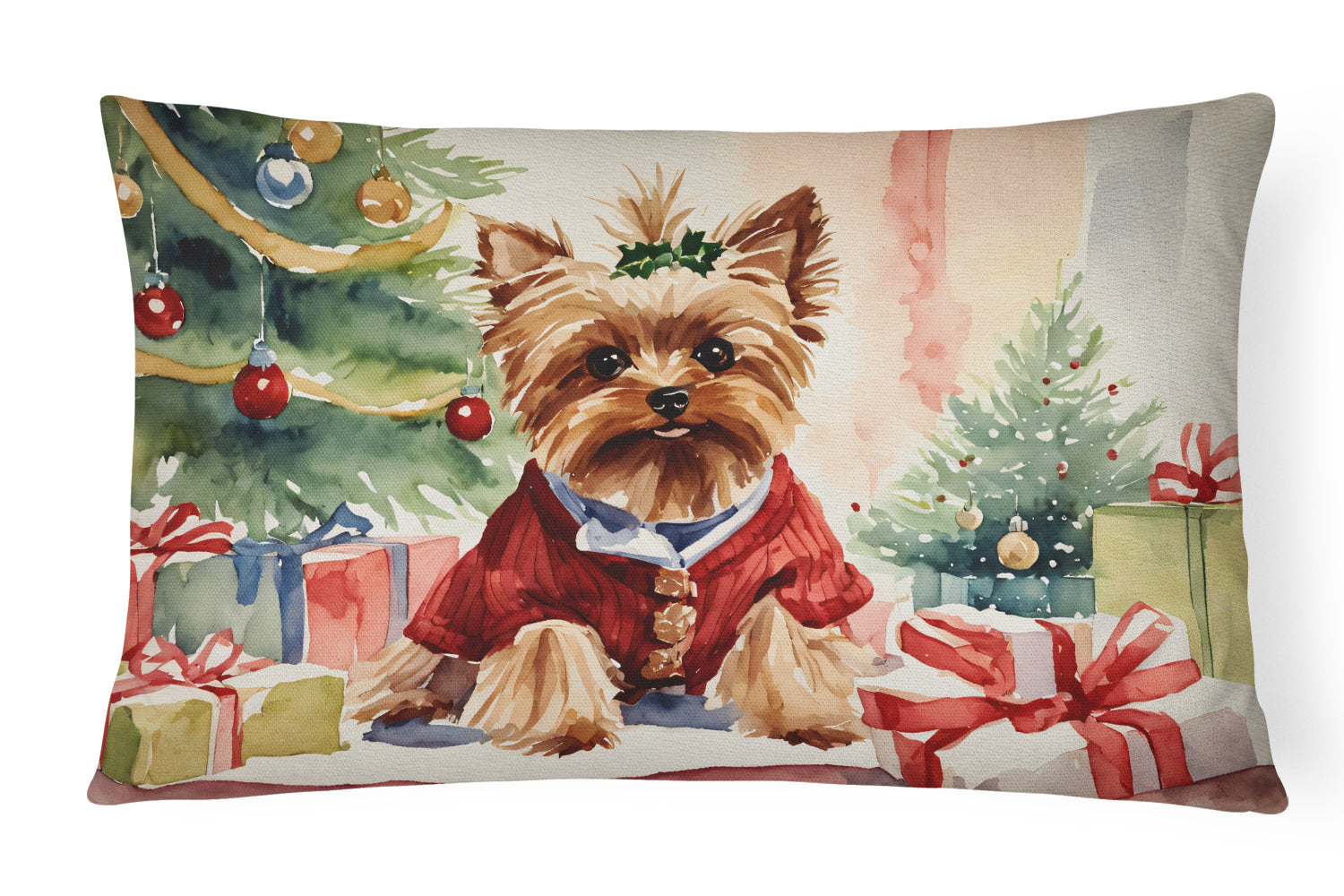 Yorkie Christmas Throw Pillow