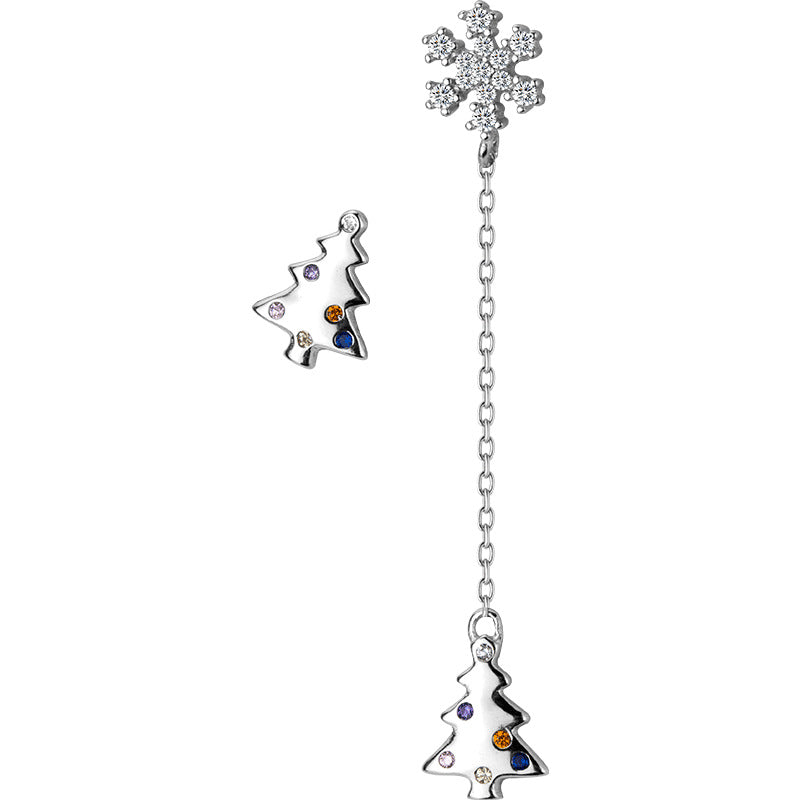 Silver Earrings with Christmas Tree & Snowflakes