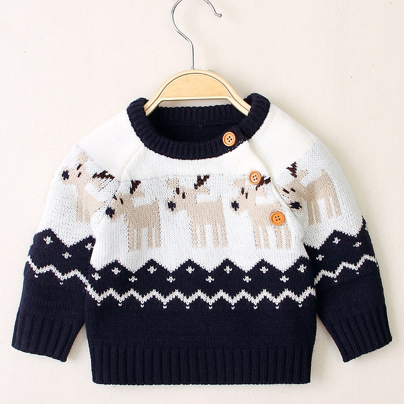 Knitted Cartoon Christmas Reindeer Sweater for Kids