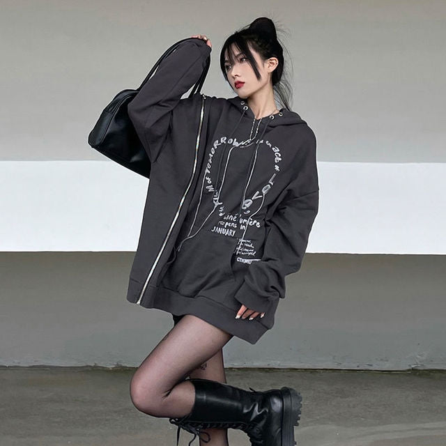 Gothic Punk Oversized Hooded Sweatshirt for Women | Streetwear