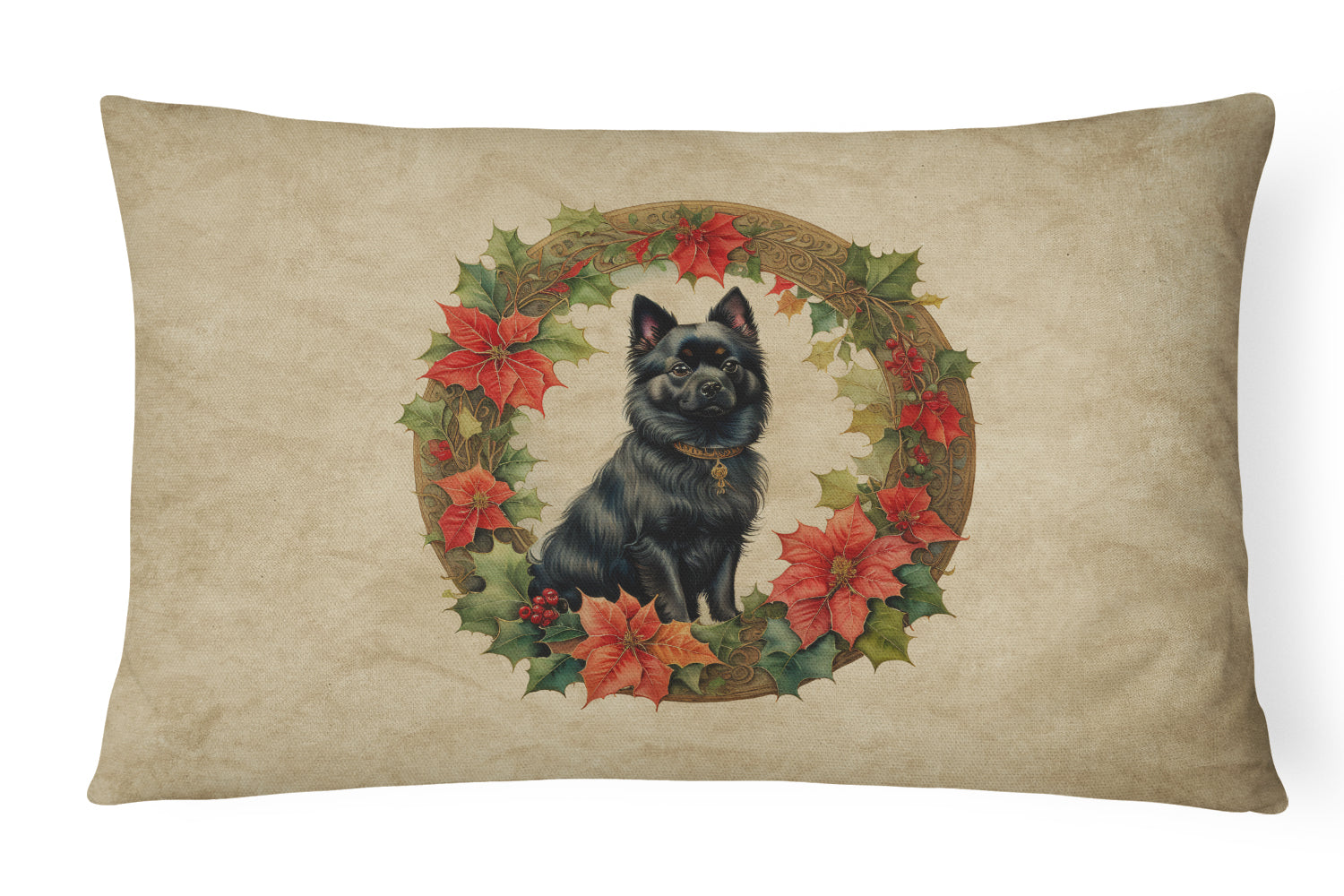 German Spitz Christmas Flowers Throw Pillow