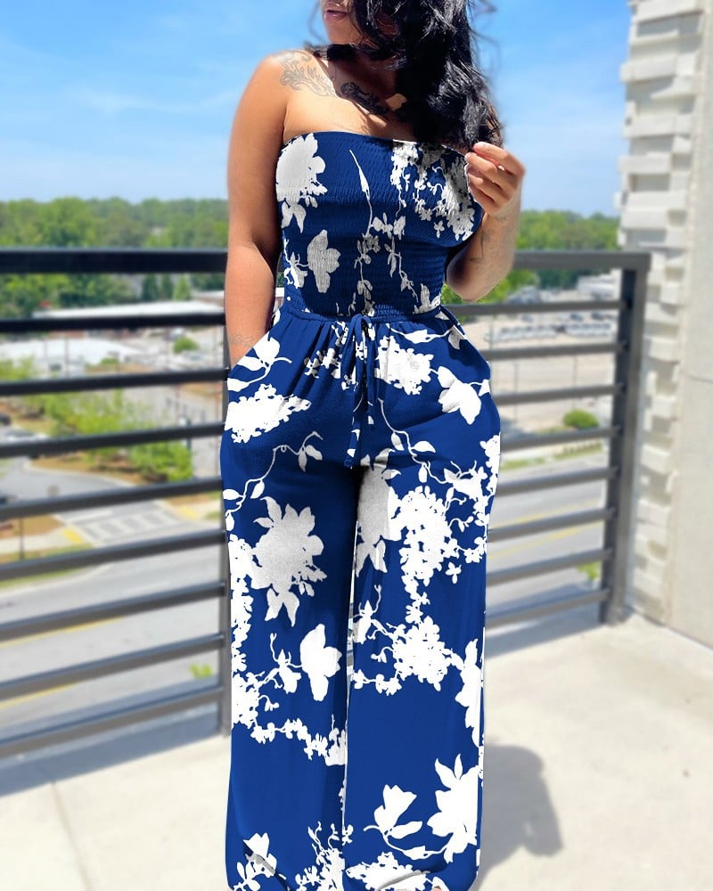 Sleeveless Printed Tube Top Jumpsuit for Women