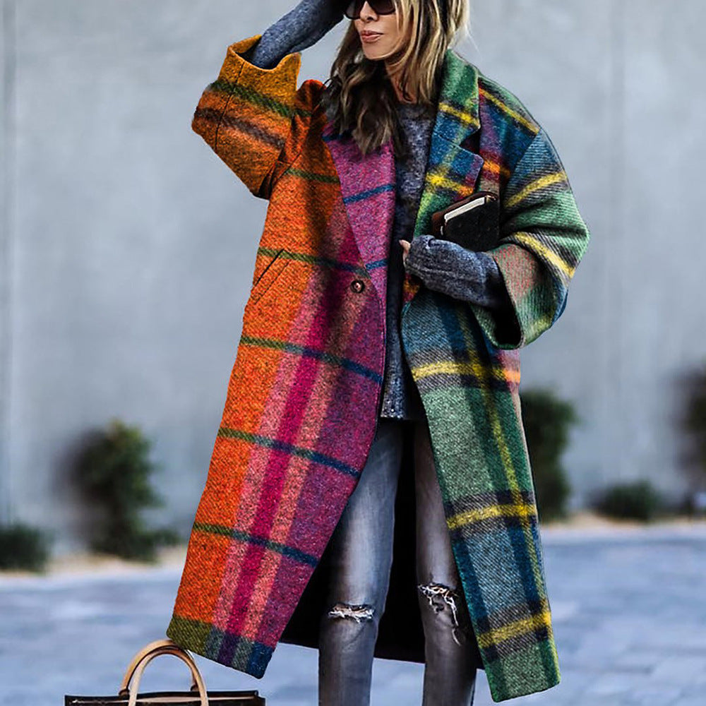 Women's Casual Long Plaid Fashion Jacket
