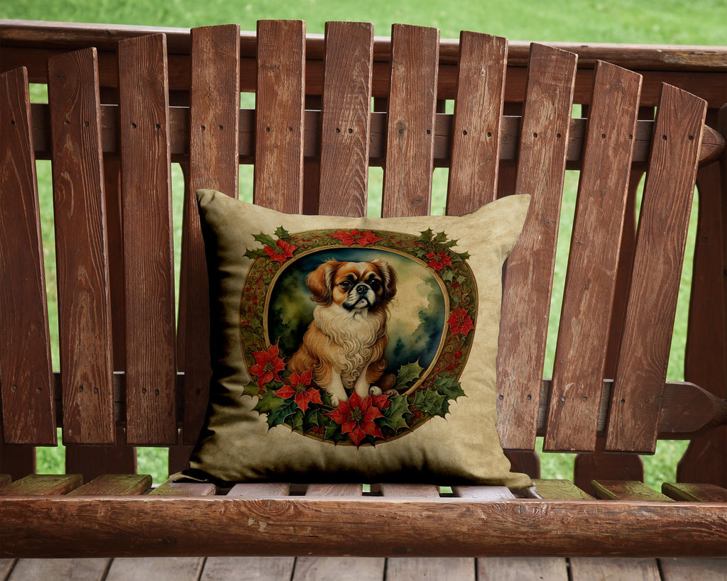 Tibetan Spaniel Christmas Flowers Throw Pillow