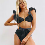 2024 Women's Solid Color Ruffle Bikini Swimsuit