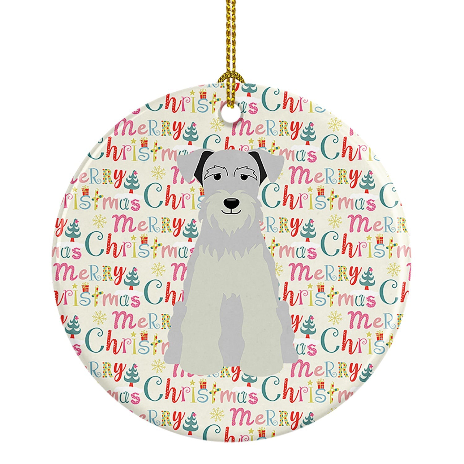 Merry Christmas Miniature Schnauzer White Ceramic Ornament