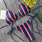 Classic Striped Bikini Set with Ties and Print Design