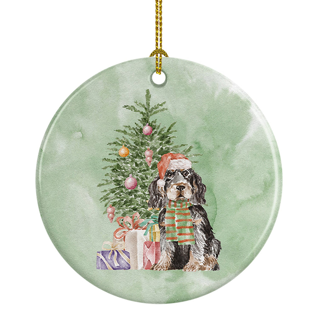 Cocker Spaniel English Black Tan Christmas Presents and Tree Ceramic Ornament