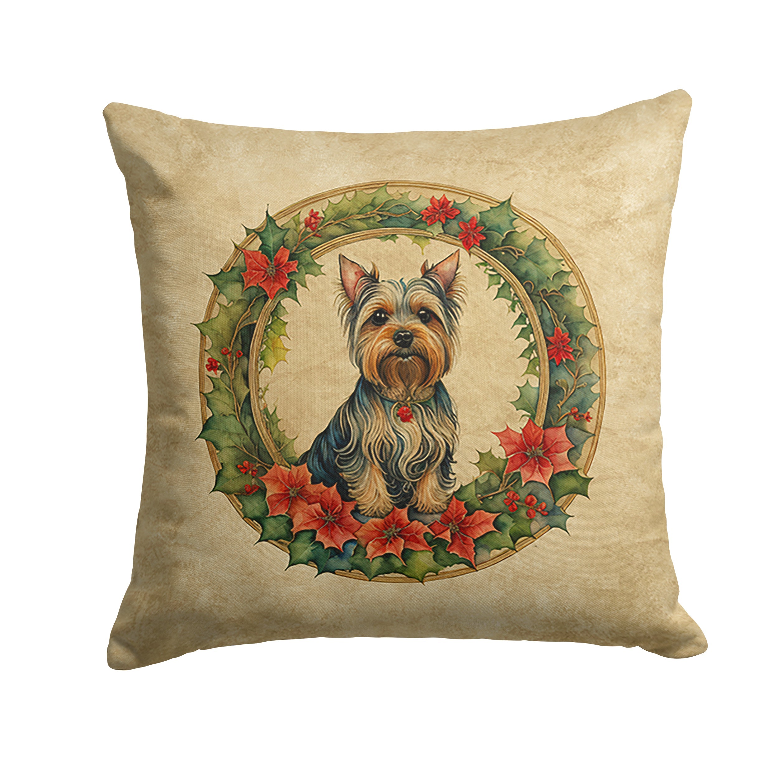 Silky Terrier Christmas Flowers Throw Pillow