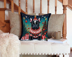 Black French Bulldog Christmas Throw Pillow