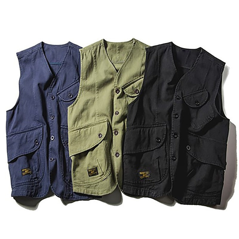 Men's Multi-pocket Retro Casual Vest Jacket Top