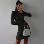 Solid Color Wool Turtleneck Dress for Autumn