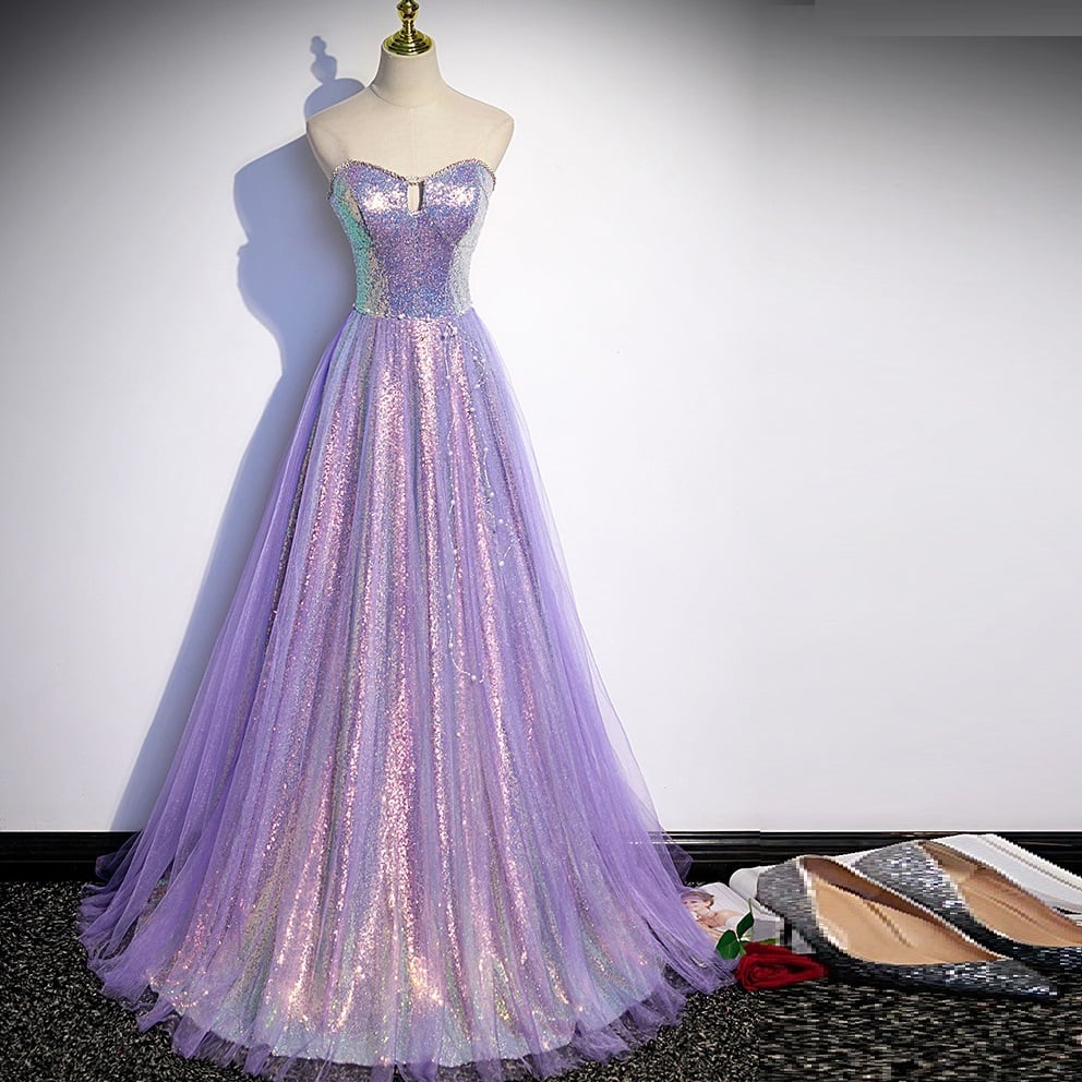 High-End Purple Sequined Tube Top Evening Dress for Women