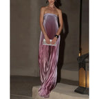 Fashion Sleeveless Tube Top Mermaid Color Pleated Dress