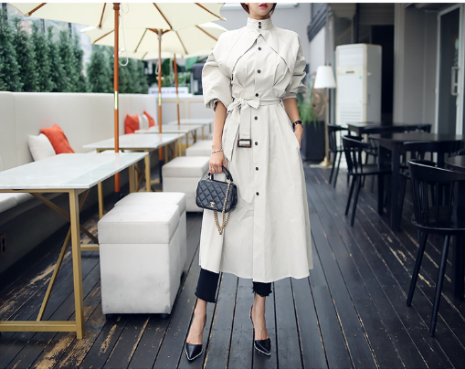 Stand Collar Fashion Waist Dress Coat