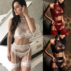 Lace Three-Piece Lingerie Set with Straps and Cutouts