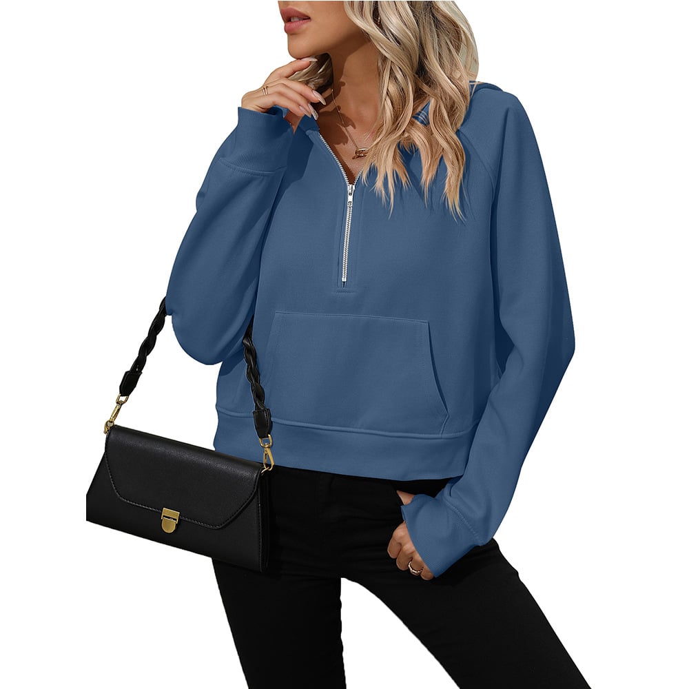 Chic Women's Fleece Half Zip Hooded Pullover Sweatshirt | Streetwear